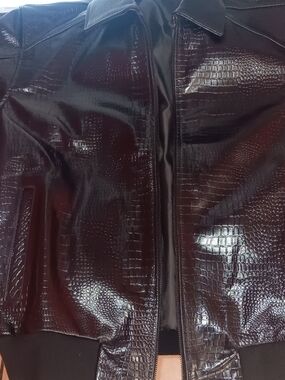 Glossy Croc-Embossed Bomber Jacket - Black